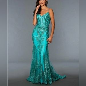 Stella Couture 21066 Long Sheer Mermaid Shimmer Prom Dress/Pagean gown